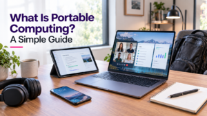 Portable computing guide showing laptop and mobile devices