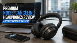 Premium noise-canceling headphones review showing wireless headset design 2026